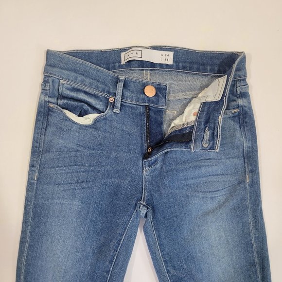 AYR Rise Skinny Stretch Raw Frayed Hem Jean, Medium Wash - Size 24 x 28 - Picture 7 of 11